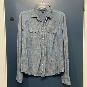 American Eagle Chambray Lace Button Up